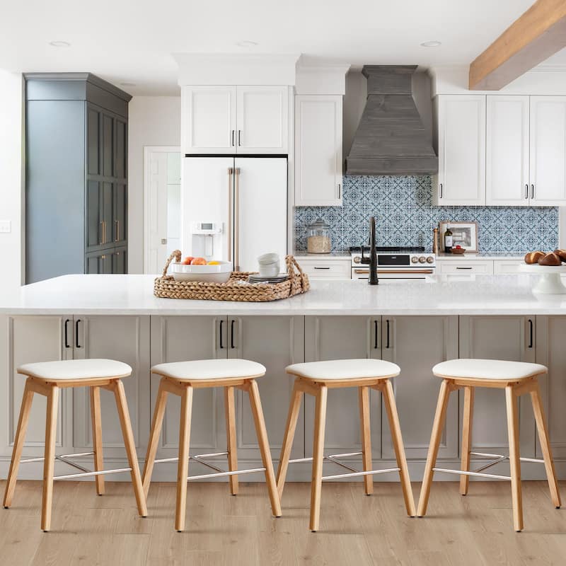 26-Inch Faux Leather Wood Counter Stools Set of 1/2/3 - 26"H x 18.1"L x 16.5"D