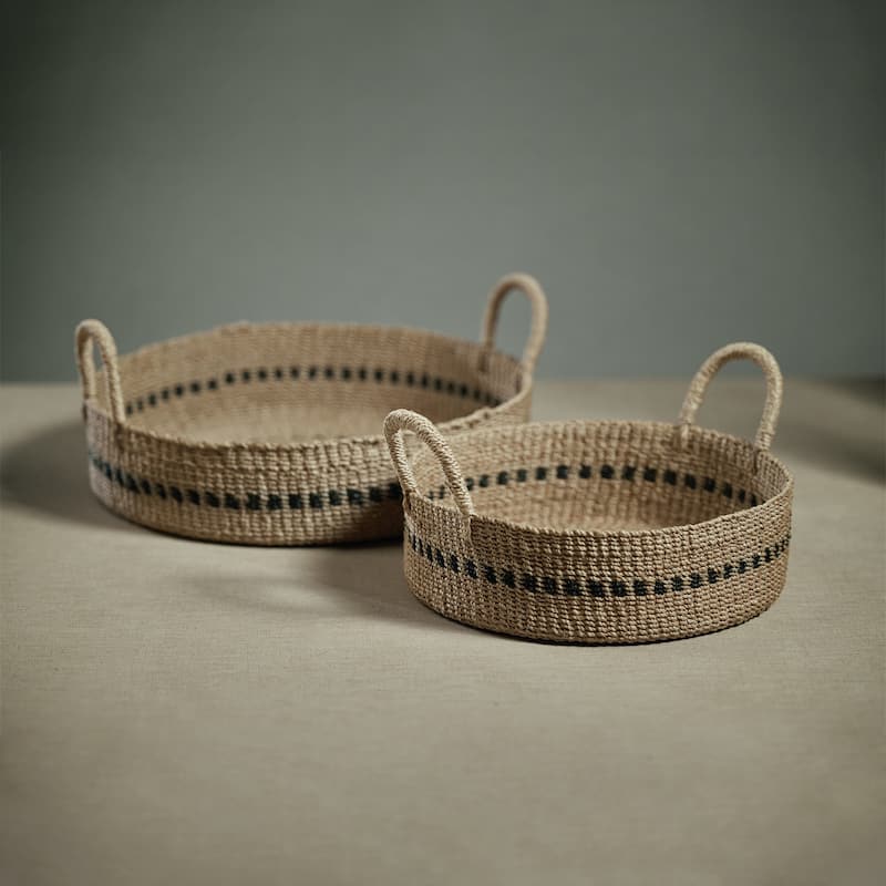 Cadiz Abaca Basket Trays with Black Accent, Set of 2