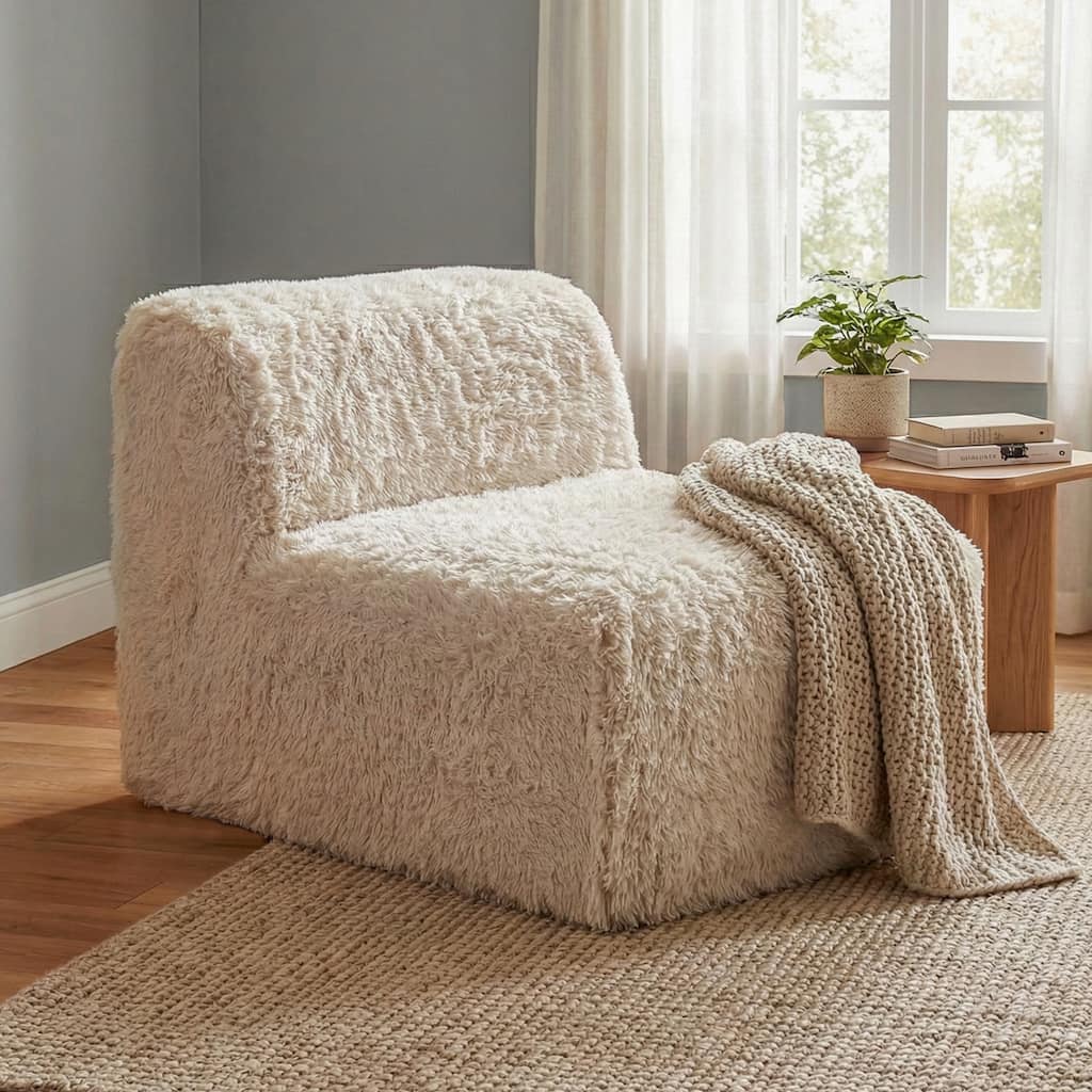 Furniture of America Ylena Modern Faux Fur Foam Modular Compressed Sofa Chair