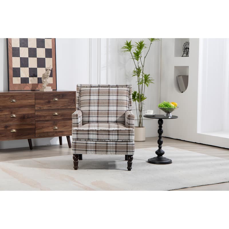 Linen Upholstered Mid Century Wood Frame Accent Chair with Nailhead for Living Room