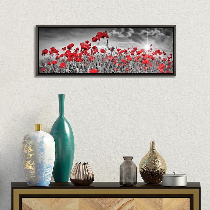 iCanvas "Idyllic Field Of Poppies With Sun Panorama" by Melanie Viola Framed