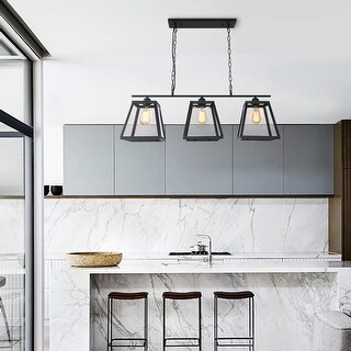 Industrial 3-Lights Black Linear Pendant for Kitchen island - 38.6 Inch ...