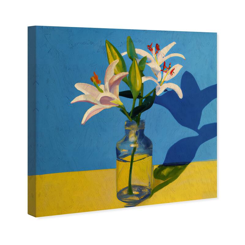 Wynwood Studio Canvas Floral and Botanical I think Summer Florals Blue and Mustard Traditional Wall Art Canvas Print