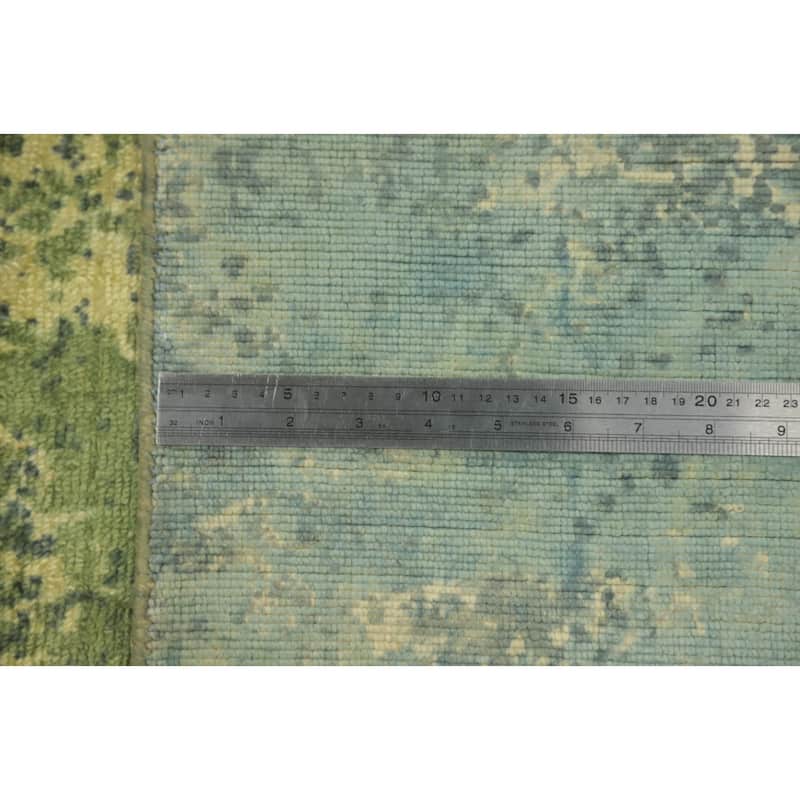 Hand-knotted Modern Silk Green Abstract Area Rug Oriental Carpet - 8' 0'' X 4' 10''