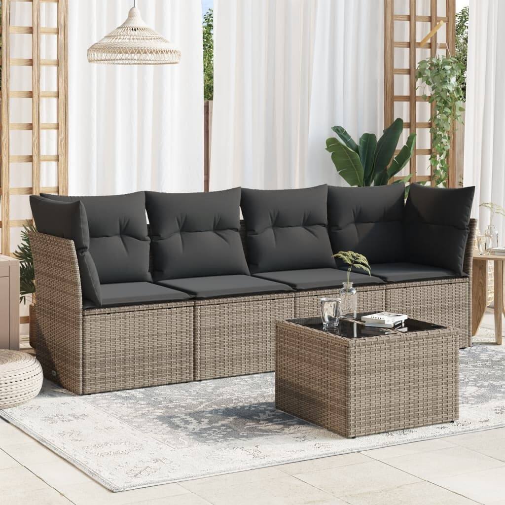 vidaXL Garden Sofa Set Grey PE Rattan Medium Modular Garden Sofa Set - 21.7 x 21.7 x 14.6