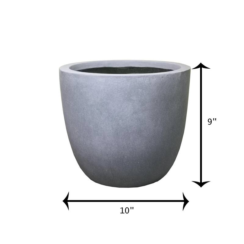 Kante 9 in. H Concrete and Fiberglass Round Bowl Planter, Outdoor Indoor Large Planters Pots with Drainage Hole