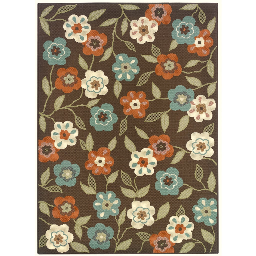 Mulhouse Brown Ivory Floral Outdoor Casual Area Rug