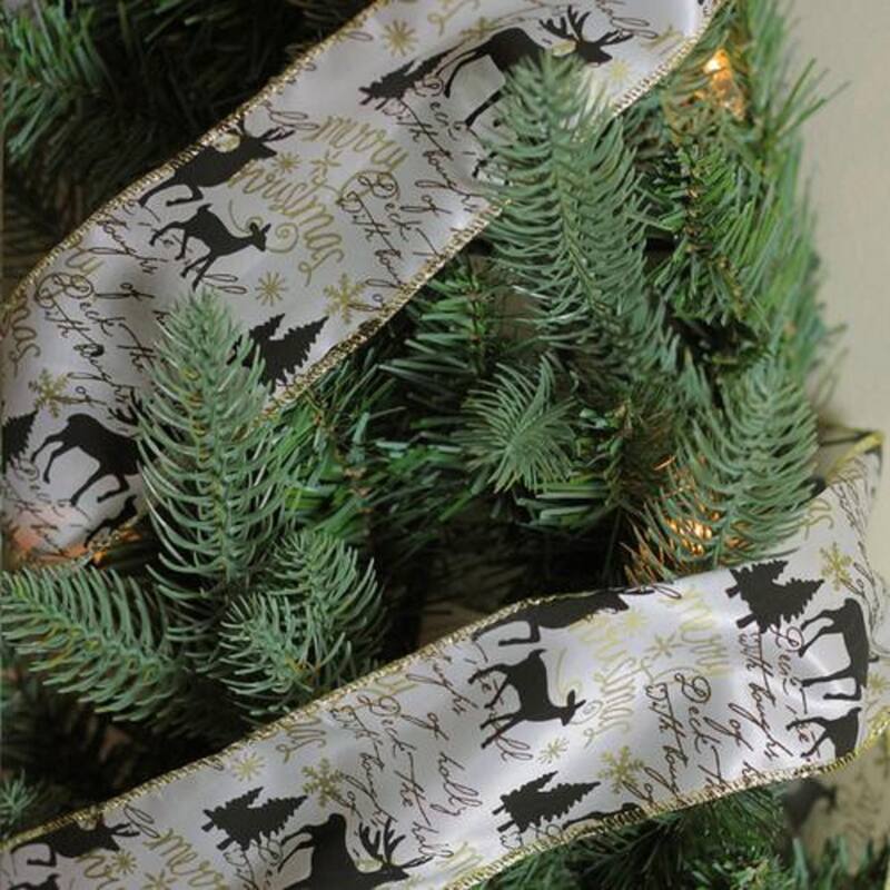 White and Black Playful Reindeer Christmas Wired Craft Ribbon 2.5" x 10 Yards