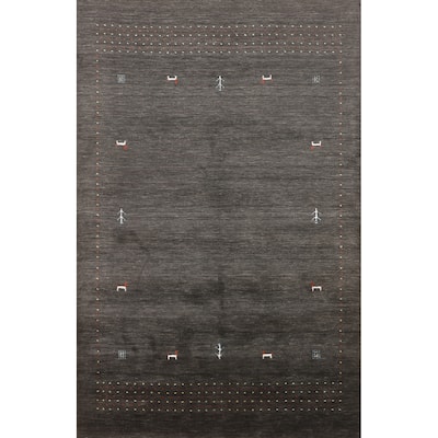 Tribal Gabbeh Oriental Area Rug Handmade Gray Wool Carpet - 5'4"x 7'7"