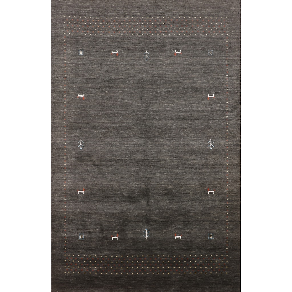 Tribal Gabbeh Oriental Area Rug Handmade Gray Wool Carpet - 5'4"x 7'7"