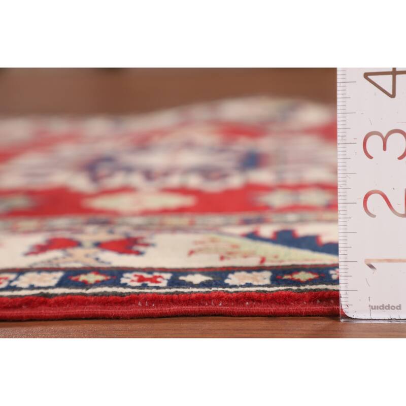 Red Traditional / Geometric Kazak Accent Rug Hand-Knotted Wool Carpet - 3'4" x 5'0"