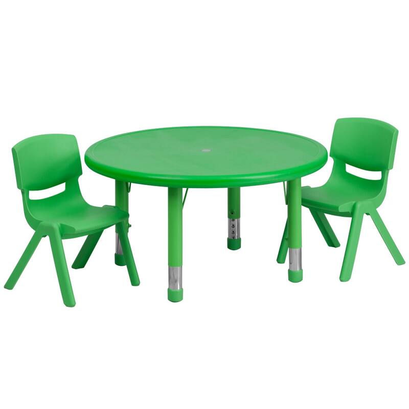 33" Round Plastic Height Adjustable Activity Table Set with Chairs - 2 Chairs - Green