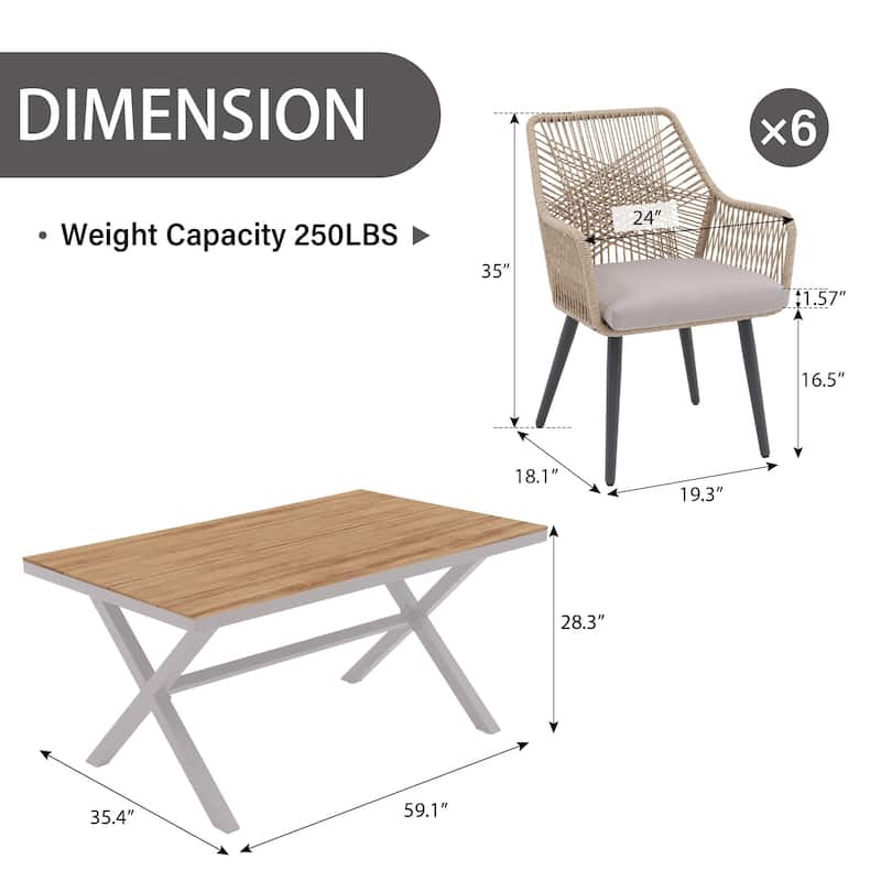 7-Piece Outdoor Dining Set - Iron Frame with Cross Wicker Back Chairs & X-Base Table