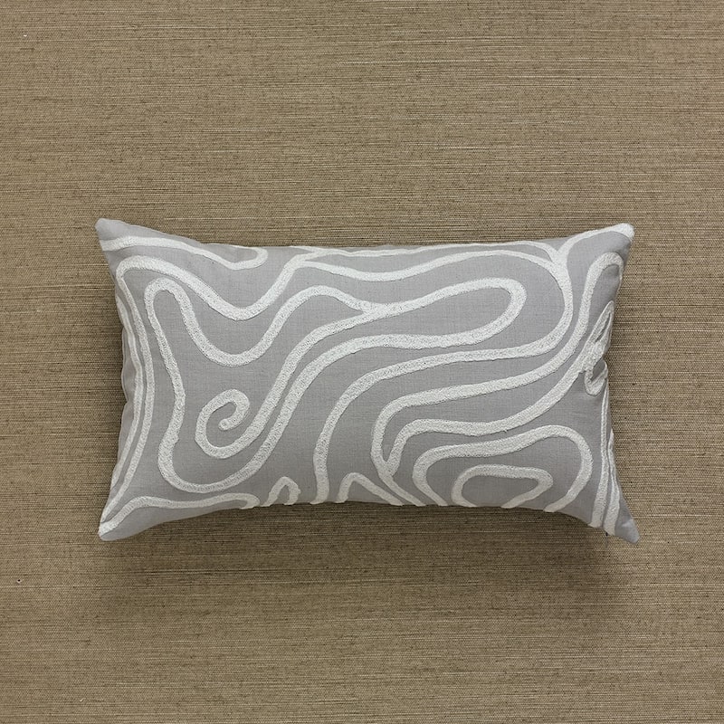 Swirl Embroidered Gray Pillow Cover 12" x 20"