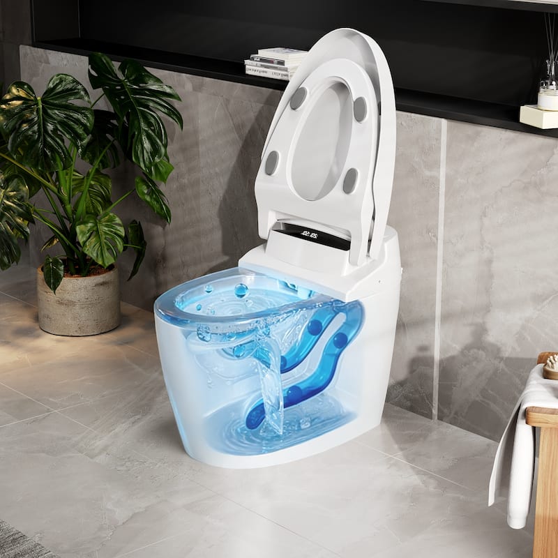 Smart Toilet with Heated Seat & Warm Air Dryer, Auto Flush One Piece Toilet with Night Light, Self Cleaning Nozzle