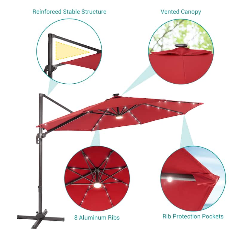BONOSUKI 11FT LED Cantilever Patio Umbrella Angle Adjustment