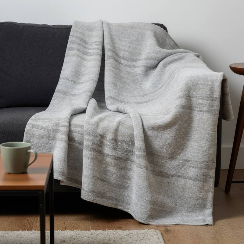 HomeRoots 50" X 70" Ivory And Taupe Striped Microfiber Plush Throw Blanket - Throw - Taupe/Ivory