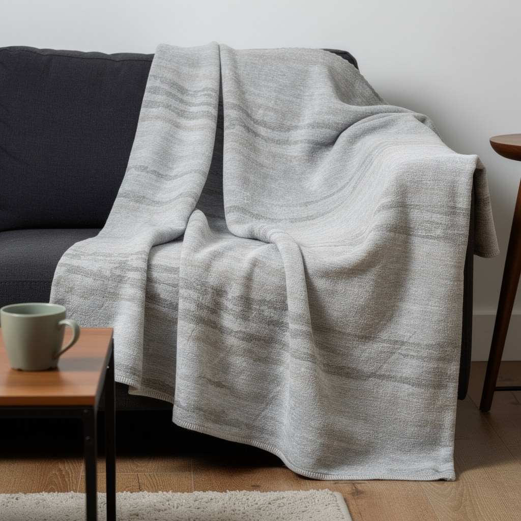 HomeRoots 50" X 70" Ivory And Taupe Striped Microfiber Plush Throw Blanket