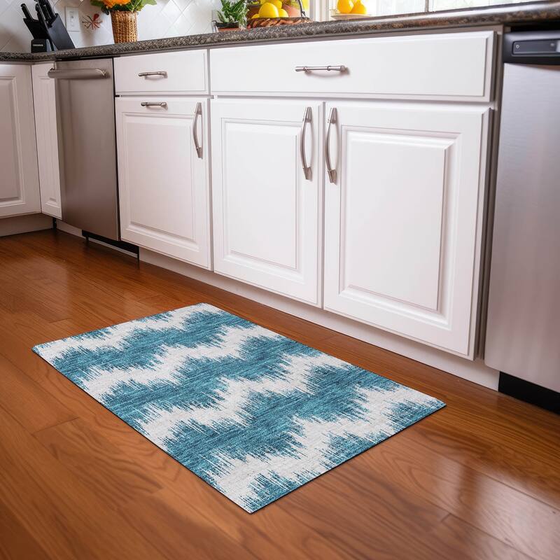 Premium Washable Super Soft Farmhouse Chevron Mayfield Rug - Teal - 1'8" x 2'6"