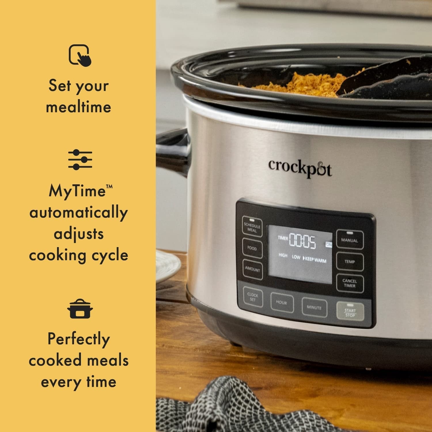 Portable 7 Quart Slow Cooker with Locking Lid and Auto Adjust Cook Time  Technology, Stainless Steel