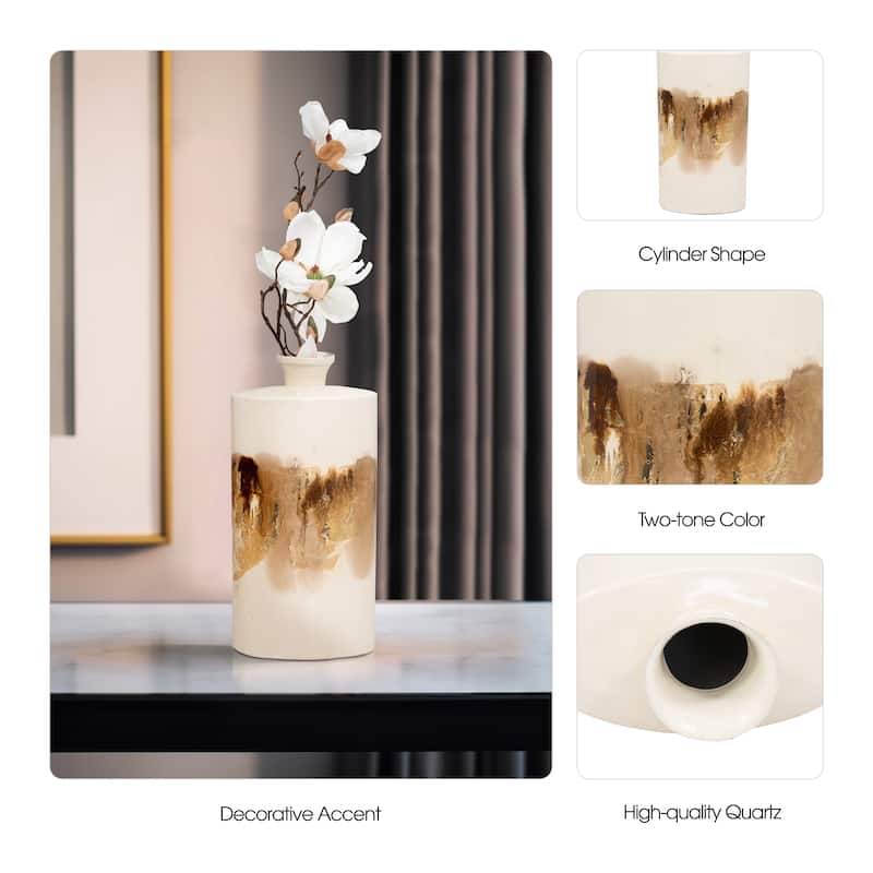 Sagebrook Home Neutral Glam Metal Pearl/Gold Two Tone Cylinder Flask Vase