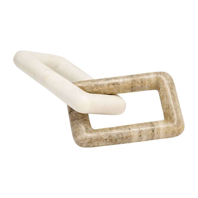 10" Marble 2-Link Sculpture Decor Contemporary Abstract White and Onyx Decorative Table Accent for Unique Home or - 10" x 4" x 2" - Two tone White