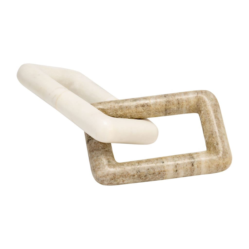 10" Marble 2-Link Sculpture Decor Contemporary Abstract White and Onyx Decorative Table Accent for Unique Home or