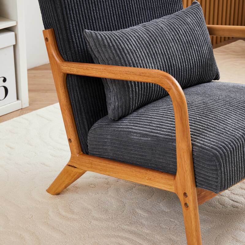 Mid-Century Modern Accent Chair – Upholstered Armchair with Pillow & Solid Wood Frame, Perfect for Living Room, Bedroom.