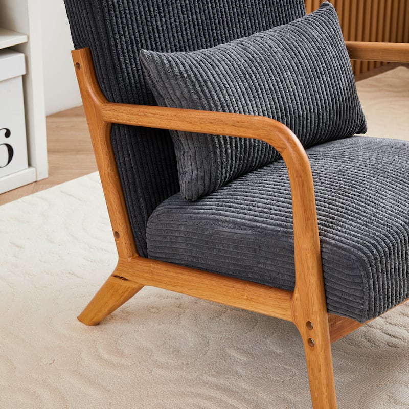 Rustic Side Chair Accent Chair with Wood Legs, Reception Chair Antique Dark Grey Arm Chair Vanity Chair Dressing Chair