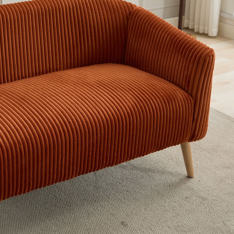 50.78" Modern Loveseat Couch Sofa, Corduroy Fabric Upholstered 2-Seat Sofa, Loveseat with Wooden Walnut Legs