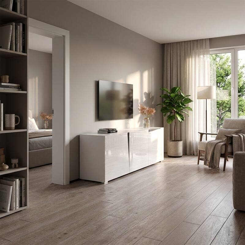 Meble Furniture Skos 3D 77" Modern TV Stand for up to 90" TVs - High Gloss Finish with 3D Textured Fronts, European Made