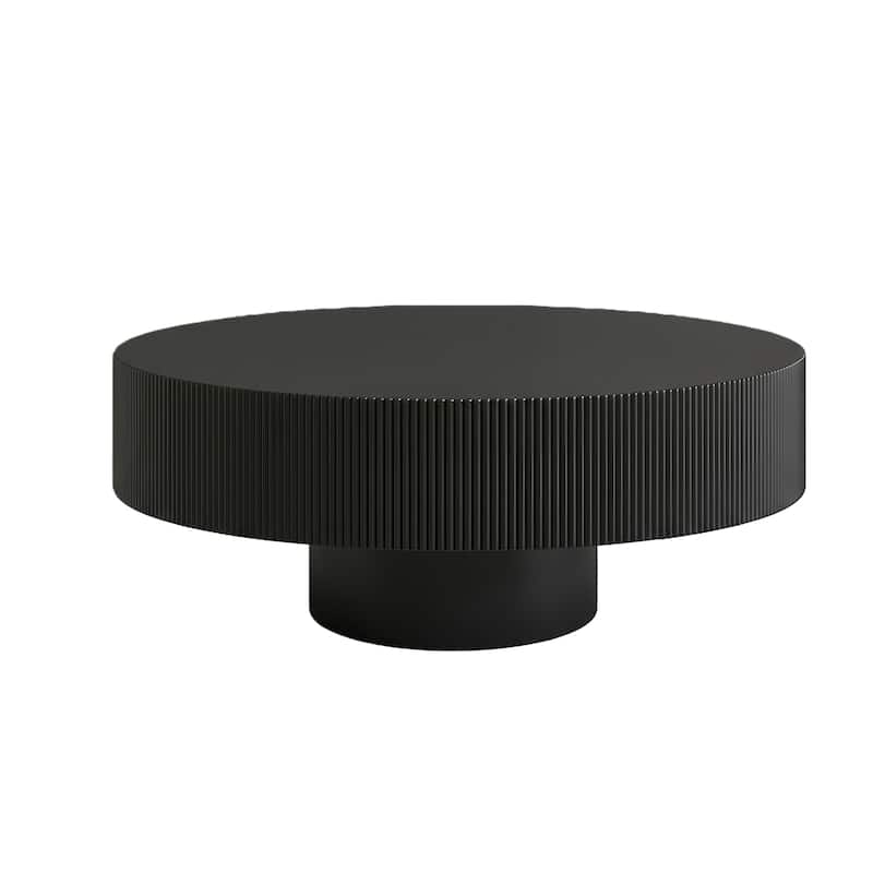 Round Fluted Coffee Table with Sturdy Pedestal, Mid-Century Modern Accent Table for Living Room & Small Spaces