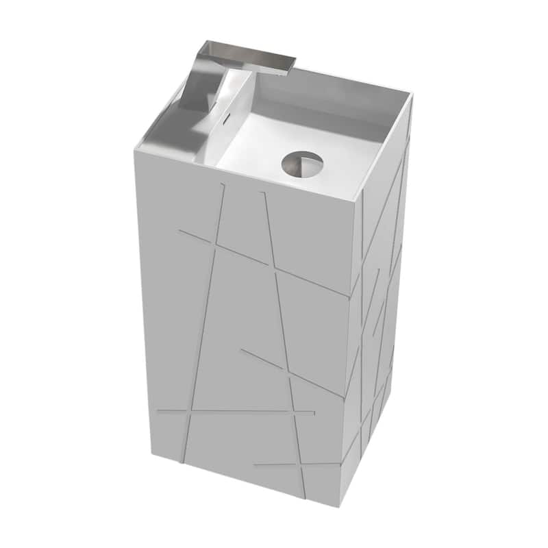 Springhill Collection Pedestal, Elegant Square Shaped Pedestal Sink, Centerset Faucet Hole, Solid Surface