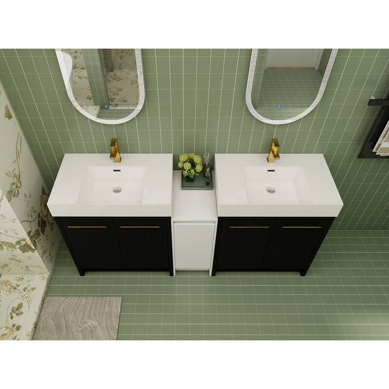 72" Freestanding Bathroom Vanity Set with Adjustable Storage Cabinets, Black Ceramic Sink