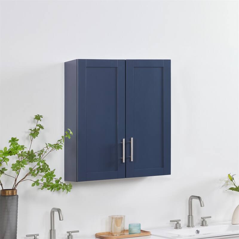 Wood Hanging Cabinet with Doors and Shelves
