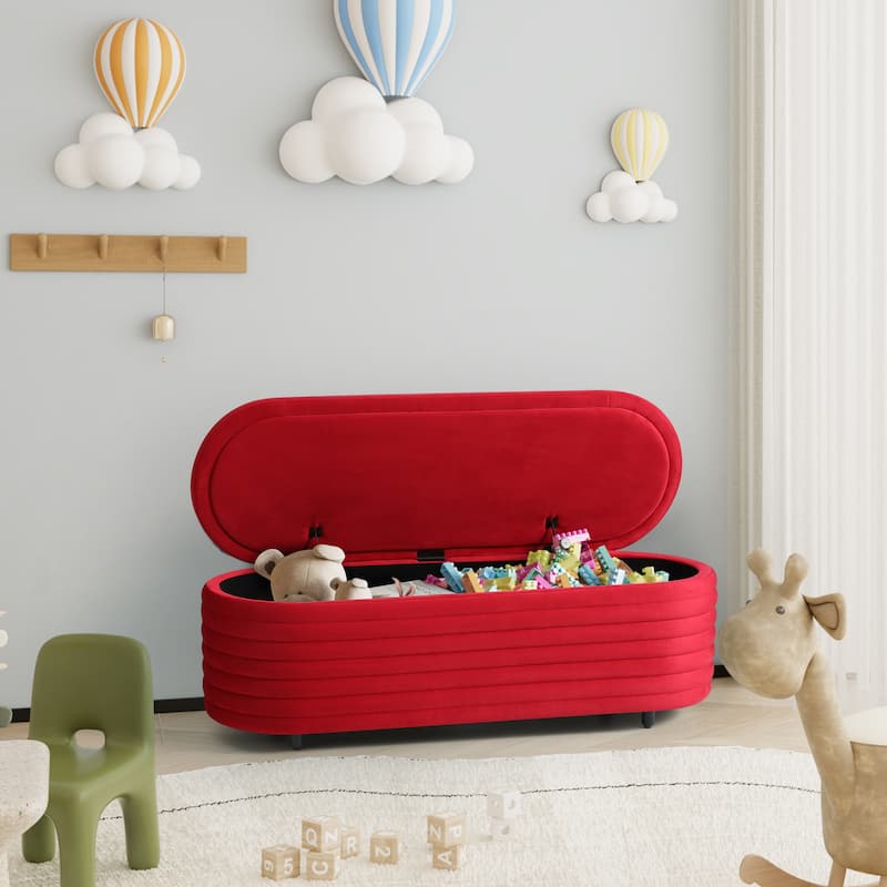 Farrah Velvet Polyester Flip Top Storage Ottoman - 54" - Red