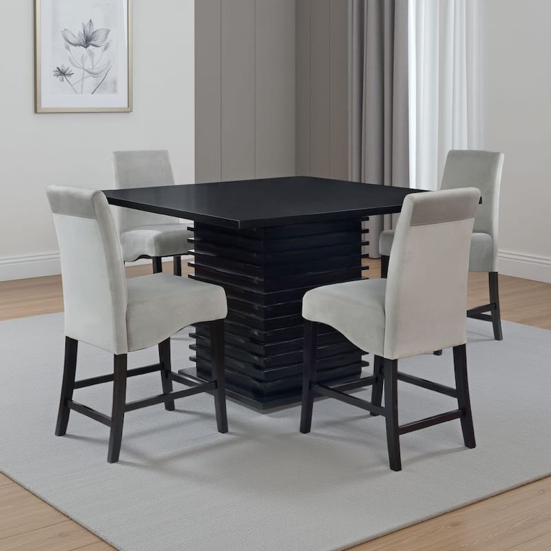 Tela 5pc Counter Height Dining Set, Black Wood Table, 4 Gray Chairs