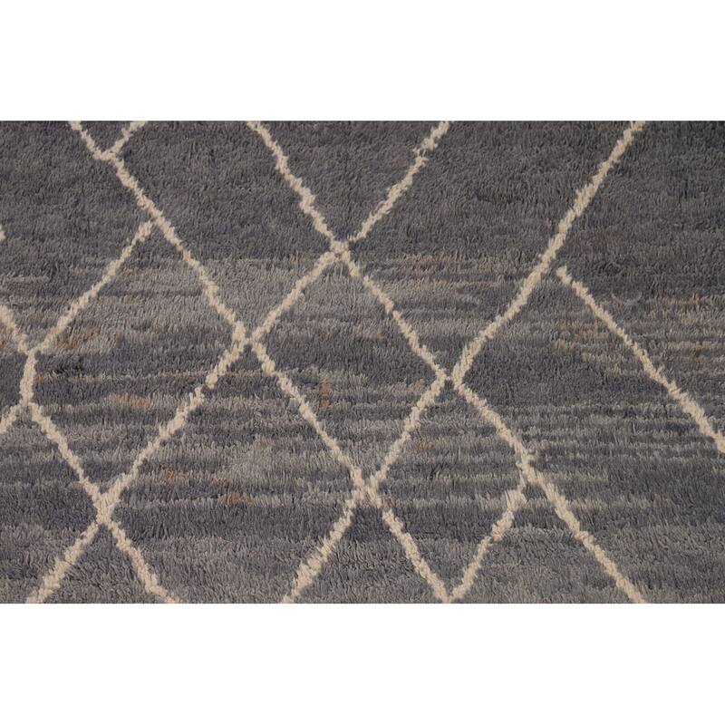 Plush Moroccan Area Rug Hand-Knotted Oriental Wool Carpet - 7'10" x 10'11"