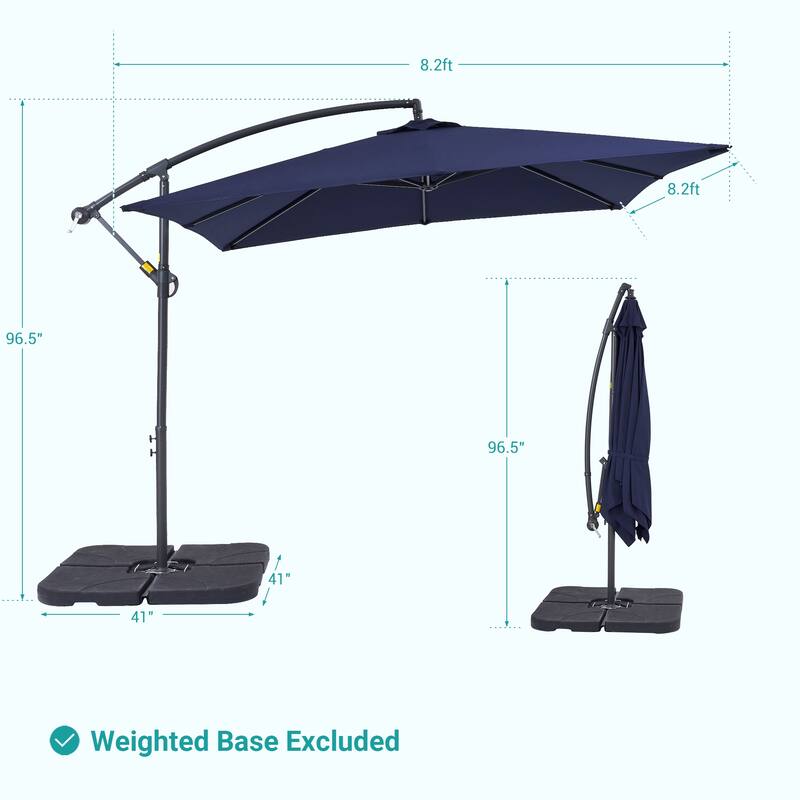 8.2 x 8.2 Ft Patio Offset Umbrella w/Steel Frame and Angle Adjustment