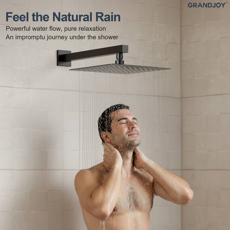 GRANDJOY 2-Spray Concealed Rain Shower System with Handheld, Wall-Mount Modern Design