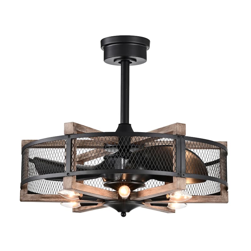 Wulf 24 Inch Imitation Wood Grain Cage Fandelier - N/A