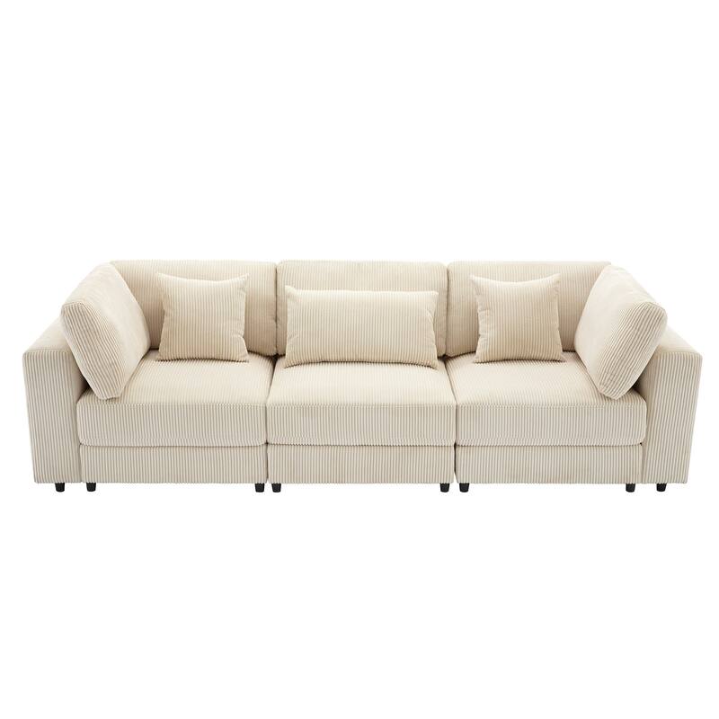 Corduroy 3 Seater Modular Sofa with Removable Back Cushions and 5 Pillows