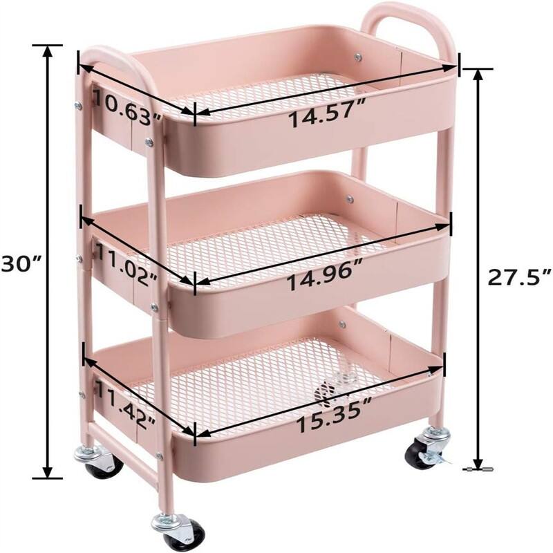 3 Tier Metal Utility Cart - 15.35"D x 27.5"W x 11.42"H