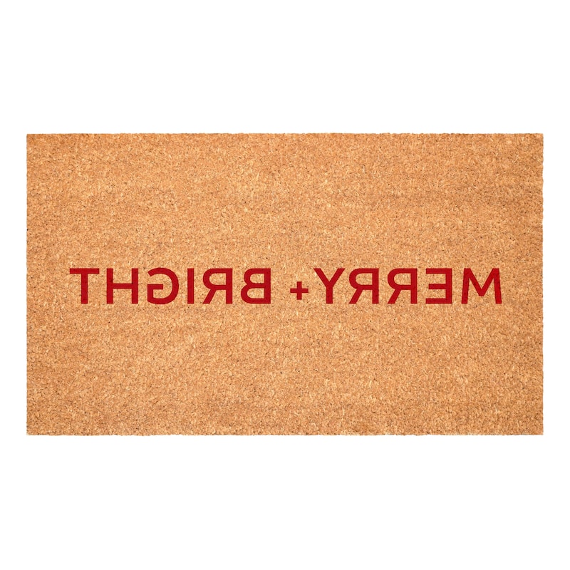 HomeRoots 17" X 29" Brown And Red Christmas Merry and Bright Outdoor Coir Door Mat - 17.00' X '29.00