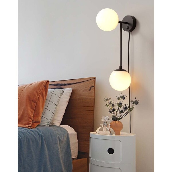 Sconce Duo 2 Lamp Matte Black Opal Orb - Thumbnail 2