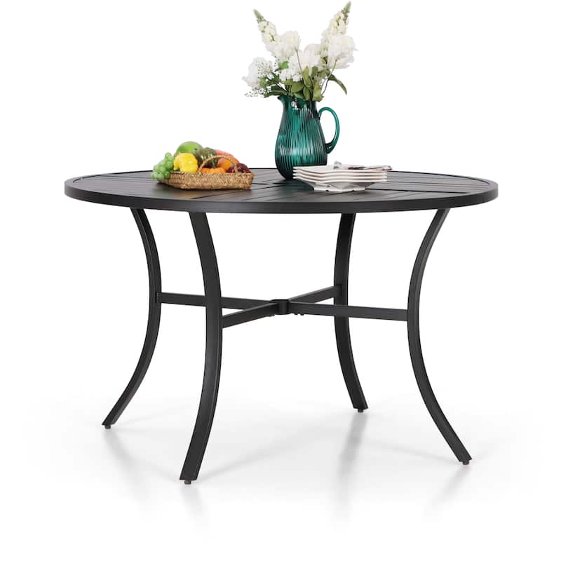 MAISON ARTS Metal Round Patio Outdoor Dining Table with Umbrella Hole