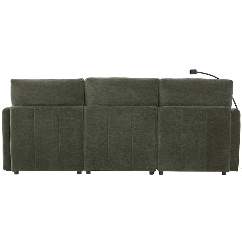 Modular Sectional Sofa with Movable Ottoman Convertible L-Shape or U-Shape Sofa Bed Built-in USB Charging Ports and Phone Holder