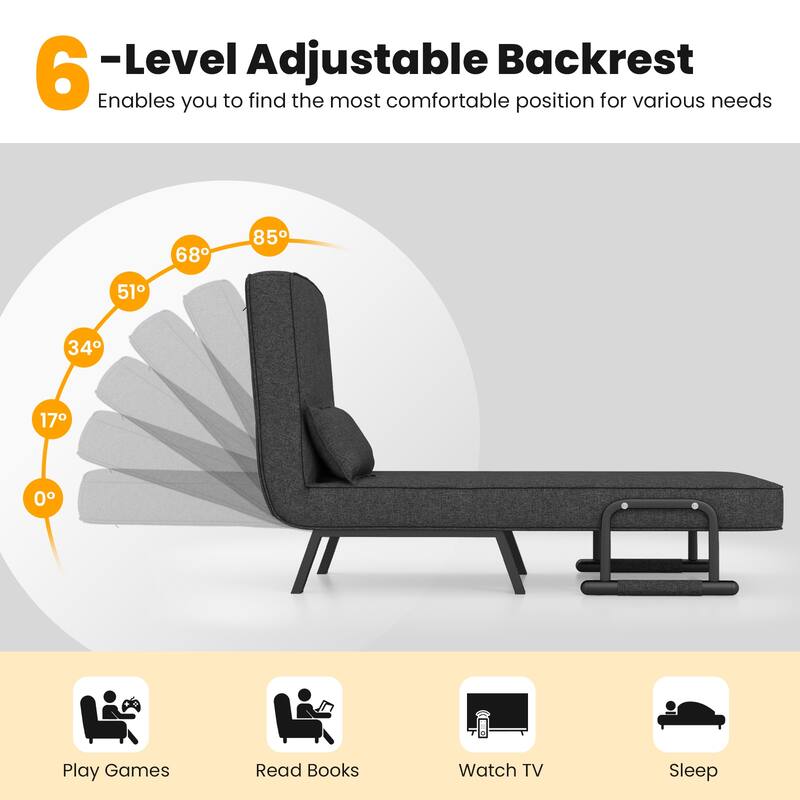 Costway Folding 6 Position Armchair Lounge Couch Convertible Sleeper