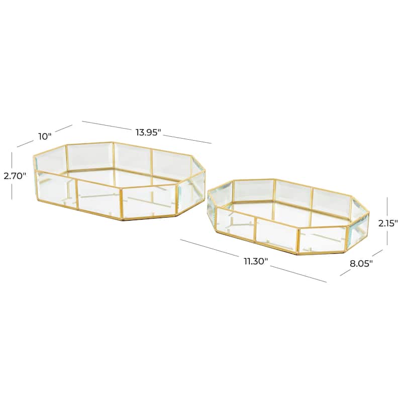 Glass Beveled Wide Octagon Jewelry Box with Gold Metal Frame - Set of 2 Clear - Roche River Decor - 10"W x 14"L x 3"H