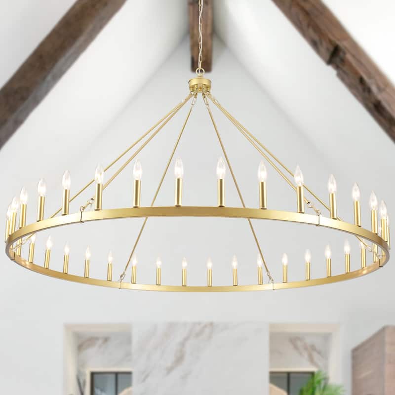 36-Light 47 in. Large Modern Farmhouse Candle Wagon Wheel Chandelier for Living Room - Spray-painted Gold